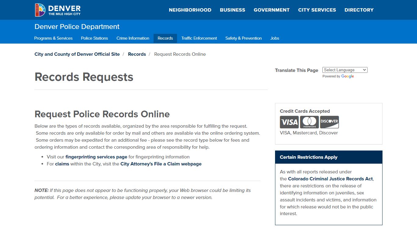 Police Department - Request Records Online | City and County ... - Denver